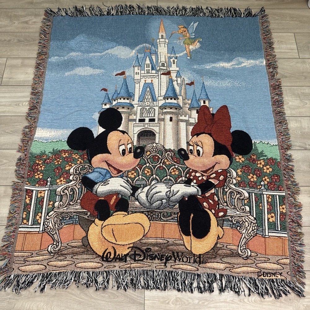 Walt Disney World Mickey Minnie Castle Woven Throw Tapestry Blanket 46"x55" USA